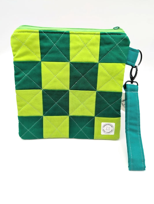 Dark and Light Green Checkered Wristlet Clutch